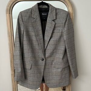 Madewell Plaid Single-Button Blazer in Gray and Black